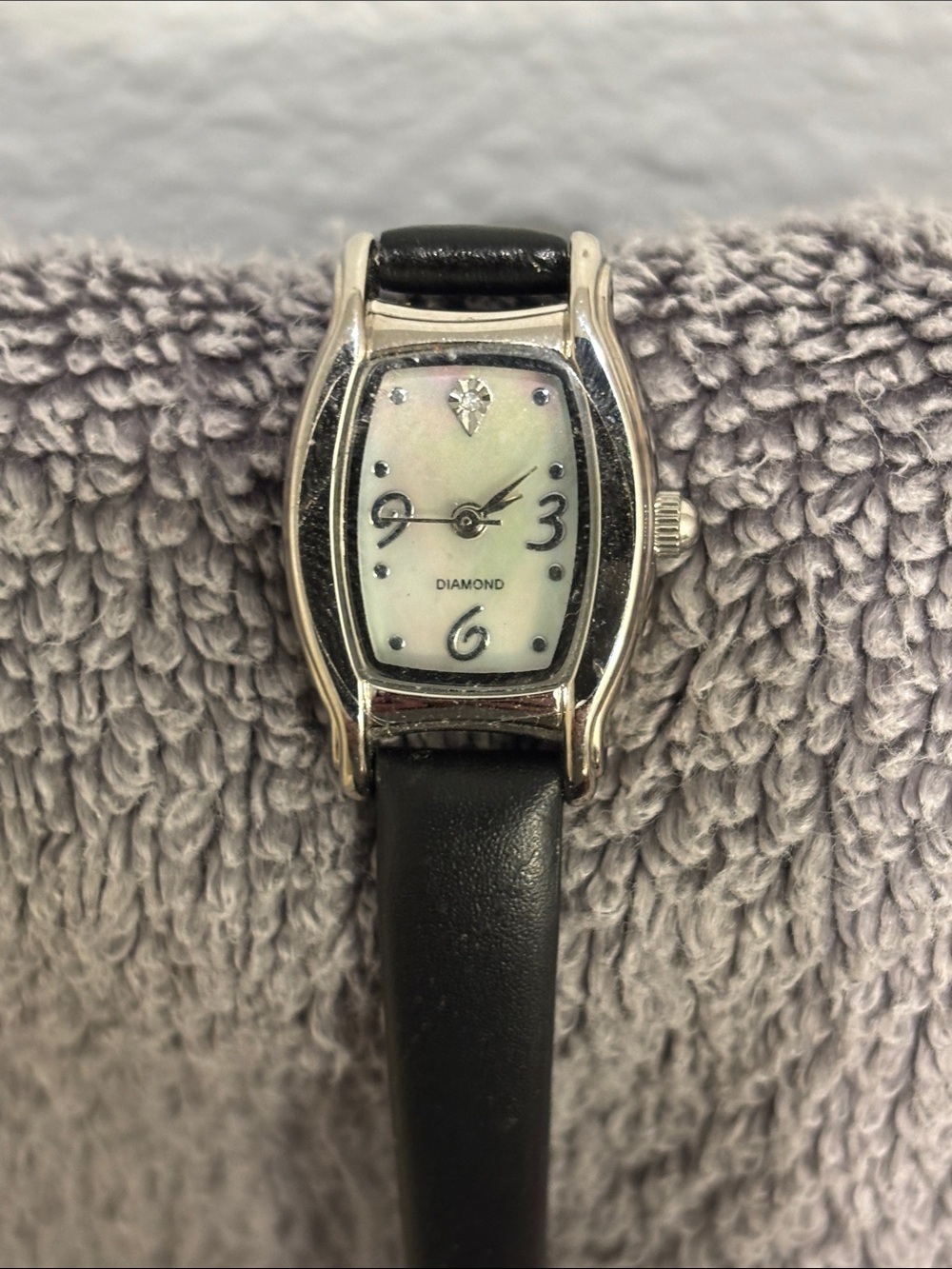 Classic Black Leather Women's Watch with Diamond Accent